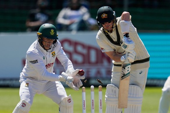 Steve Smith is bowled.