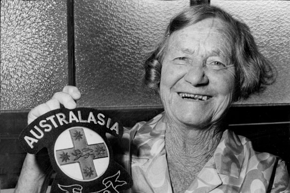 Mina Wylie pictured in 1973 with one of the many mementos from her career.
