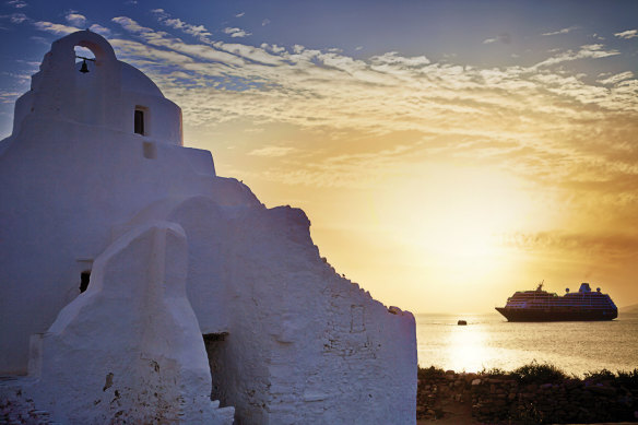 Azamara off Mykonos, Greece.
