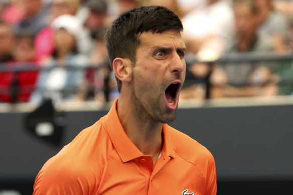 Novak Djokovic after taking a break point from Quentin Halys yesterday.