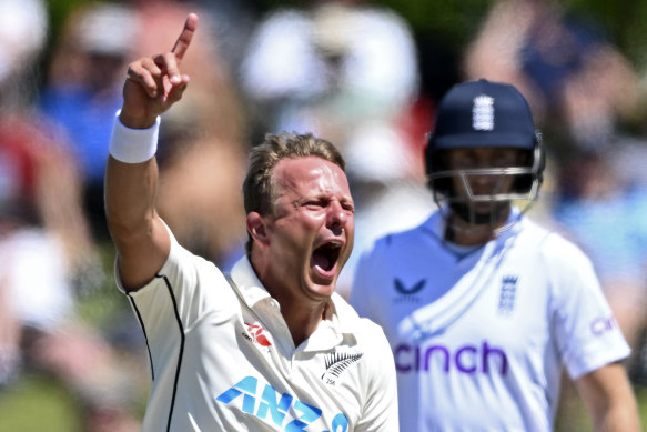 Neil Wagner celebrates a wicket against England last year.