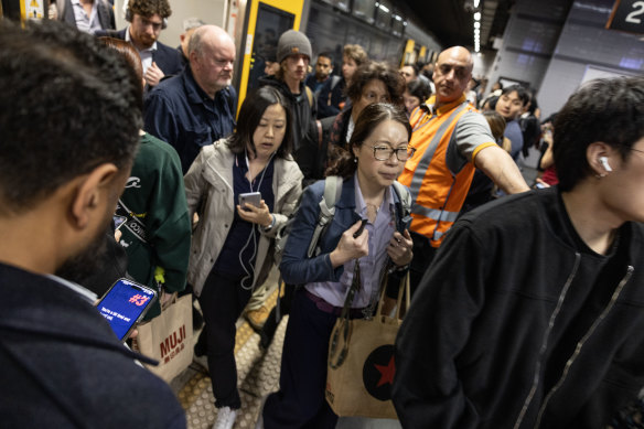 Peak hour at Town Hall station on Tuesday.