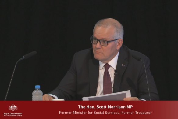 Former prime minister Scott Morrison appearing at the royal commission into the robo-debt scheme.