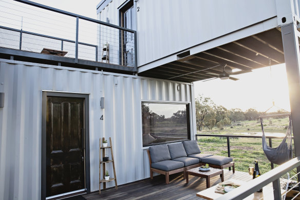Up-cycled shipping containers become a luxurious farm stay at Callubri Station.