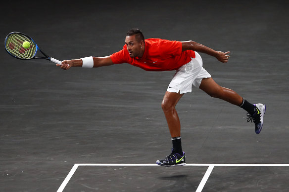 Nick Kyrgios in action during day two of September's Laver Cup. 