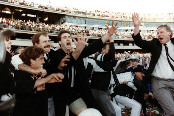 Leigh Matthews’ joy as the siren goes.