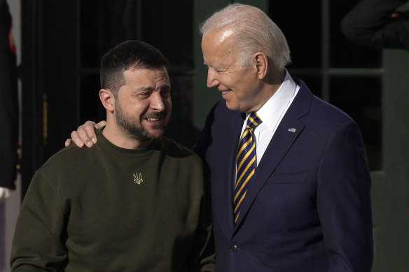 President Volodymyr Zelensky with President Joe Biden during a visit to Washington in December.
