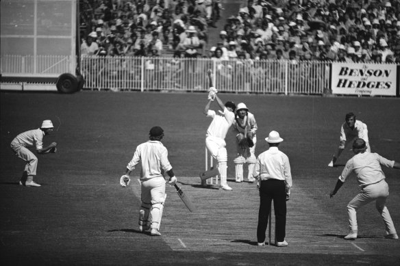 David Hookes bats against England in 1977.