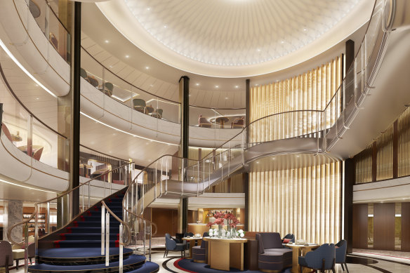 A render of Queen Anne’s Grand Lobby suggests a more contemporary design scheme.
