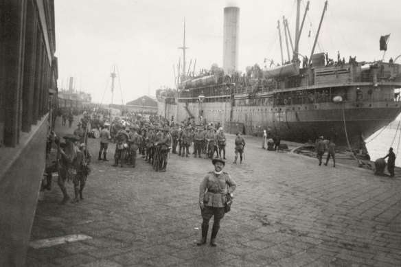 Walter Dexter on the wharf in Cairo. Photograph by Phillip Schuler of The Age. 