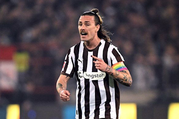 Jackson Irvine wears a rainbow armband during a match for St. Pauli earlier this month.