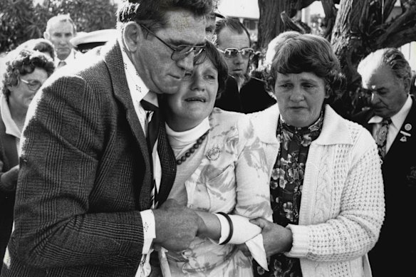 Jenny Godson at the funeral for her husband John and their boys Craig and Damien.
