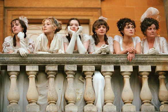 Brenda Blethyn (far right) as Mrs Bennet in a 2005 film adaptation.