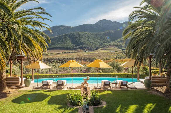 The pool area … “as dramatic as a movie set”.