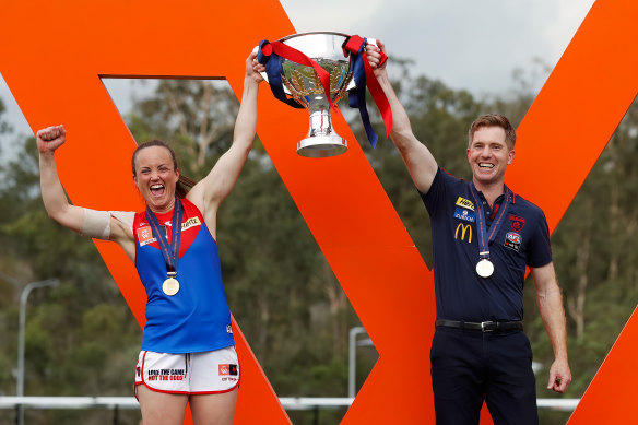 Premiership skipper: Daisy had plenty of experience on the podium by the time she lifted Melbourne’s first AFLW premiership cup.