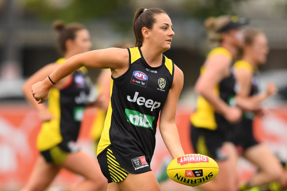 Monique Conti trains during RIchmond's AFLW pre-season at Punt Road Oval last year. 
