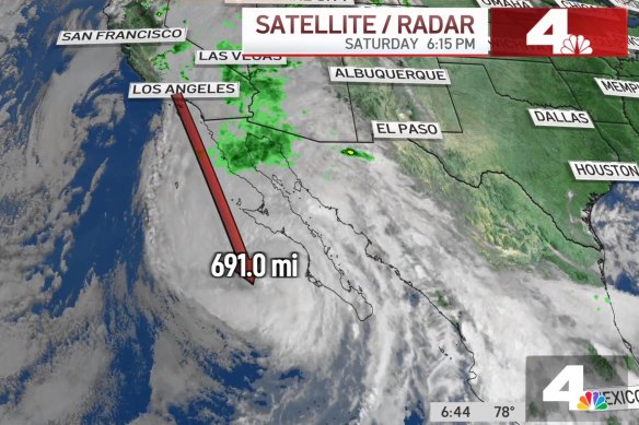 NBC4 in Los Angeles maps the path of Hurricane Hilary.