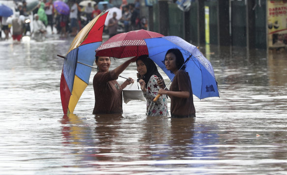 Severe flooding has hit Indonesia's capital, displacing thousands of people.