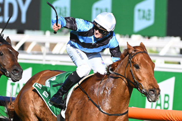 Ethan Brown with Smokin’ Romans after winning the Turnbull Stakes.