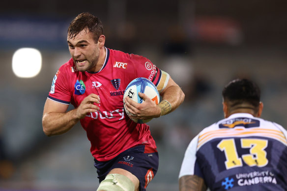 Josh Kemeny in action for the Rebels. Eddie Jones wants to train him to cover the wing.