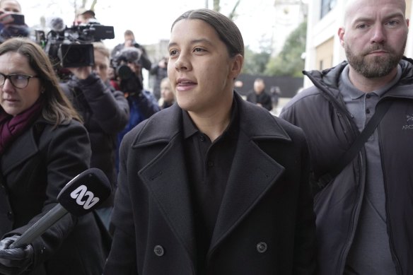 Chelsea and Australia striker Sam Kerr arrives at Kingston Crown Court for the second day of her criminal trial.