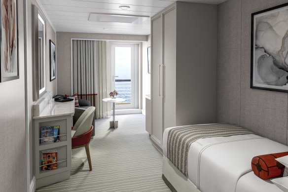 One of the ship’s solo staterooms.