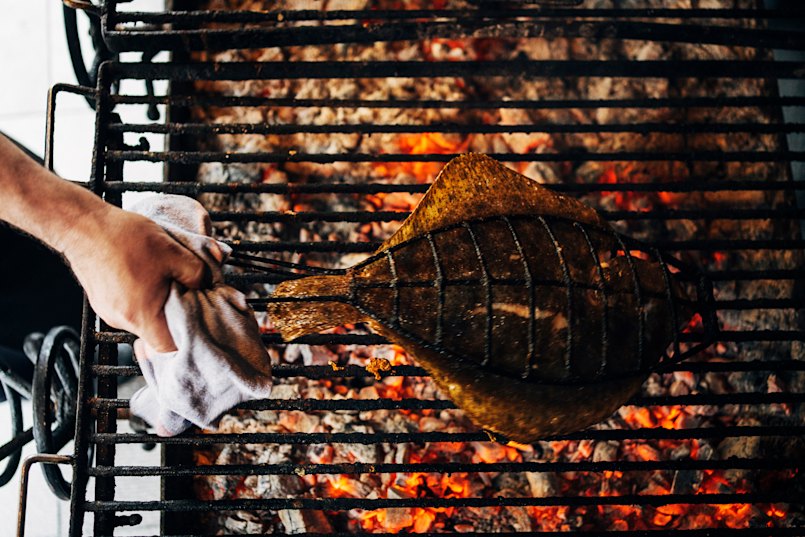 Turbot on the grill at Elkano restaurant in Getaria, Spain.