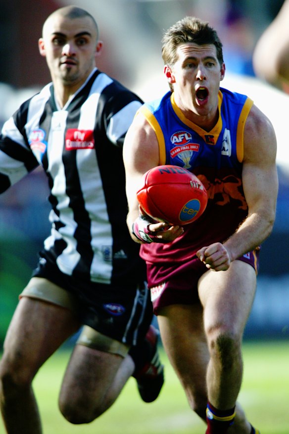 Craig McRae in action for the Lions against Collingwood in the 2003 grand final.