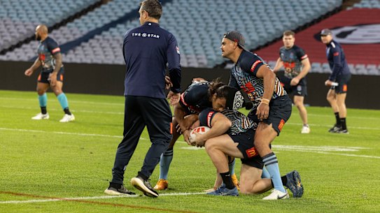 Latrell Mitchell cut short a training session on Sunday evening.