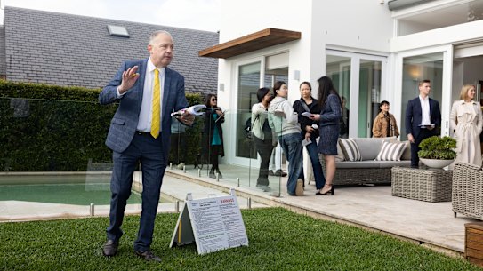 An auction in Roseville, Sydney, where the median house price has hit $1,691,731.