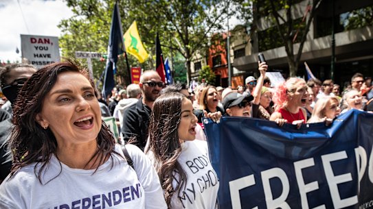 Crossbench MP Catherine Cumming at the freedom rally on Saturday.