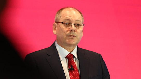 Westpac CEO Peter King during a market update briefing.