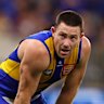 PERTH, AUSTRALIA - MAY 03: Jeremy McGovern of the Eagles looks on during the round eight AFL match between West Coast Eagles and Melbourne Demons at Optus Stadium, on May 03, 2025, in Perth, Australia. (Photo by Paul Kane/Getty Images)