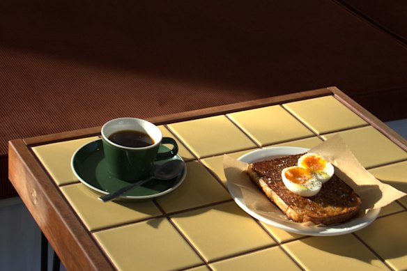 Boiled egg on spelt sourdough toast at Happy Days cafe.