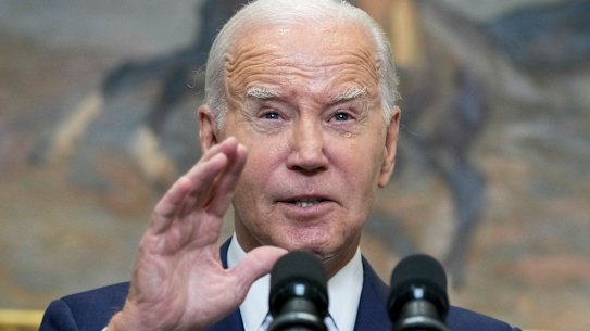 US President Joe Biden speaks about the auto workers’ strike from the Roosevelt Room of the White House.
