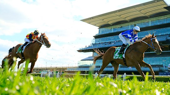 Gytrash storms away from Nature Strip in last year’s Concorde Stakes.