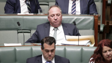 Nationals MP Barnaby Joyce during Question Time at Parliament House in Canberra in November 2019.