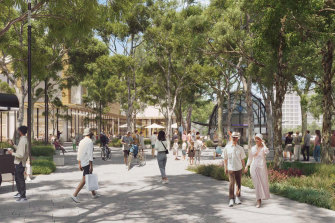An artist’s impression of Ryde Council’s concept plans for the interchange and public plaza at Macquarie Park.