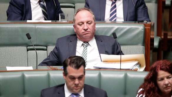 Nationals MP Barnaby Joyce during Question Time at Parliament House in Canberra in November 2019.