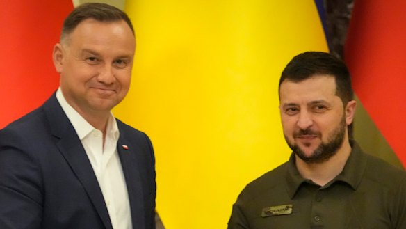 Ukrainian President Volodymyr Zelensky with Polish President Andrzej Duda.