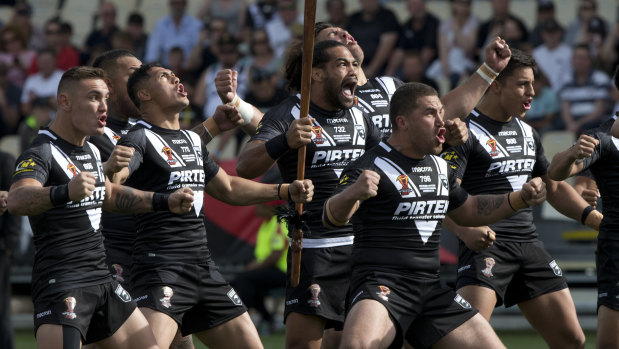 It's all rugby to the Americans: New Zealand players perform the haka at the Rugby League World Cup last year.