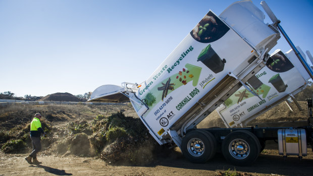 Corkhill Bros green waste inspector, Robbie Steele, inspects incoming truck loads of household green waste for contaminants.