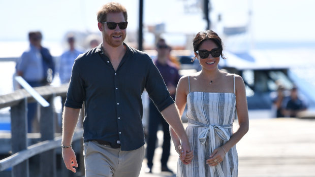 Harry and Meghan at Kingfisher Bay Resort on Fraser Island on Monday.