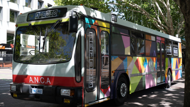 The ANCA Art Bus at its first stop in Garema Place. The Art Bus will host a different Canberra artist each month between November and January.