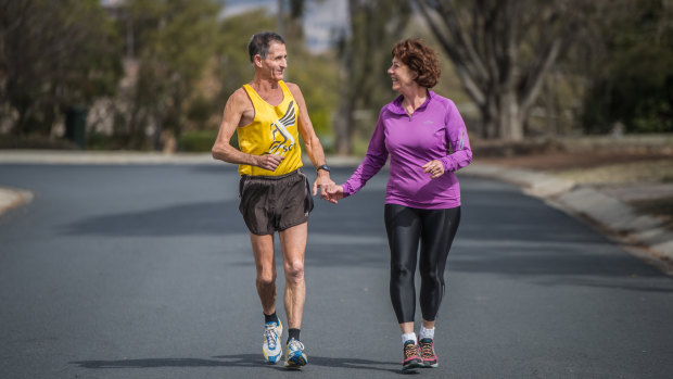 Jim and Maria White of Wanniassa, who this year will run their 41st and 35th Canberra Times Fun Run together.
