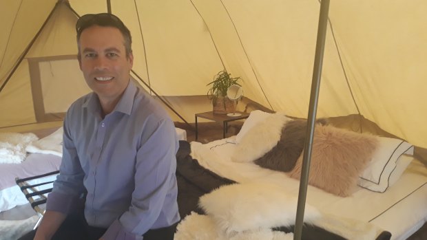 ACT Parks and Conservation Director, Daniel Iglesias inside the tent set up in Garema Place on Friday.