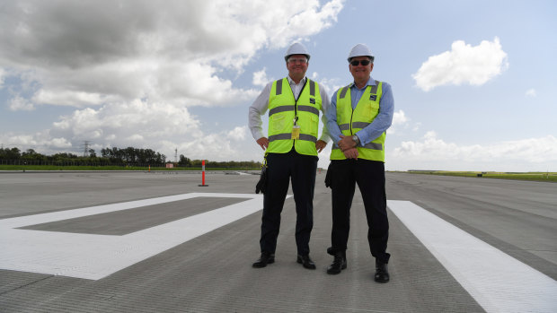 Brisbane Airports Corporation chief executive Gert-Jan de Graaff and parallel runway project director Paul Coughlan.