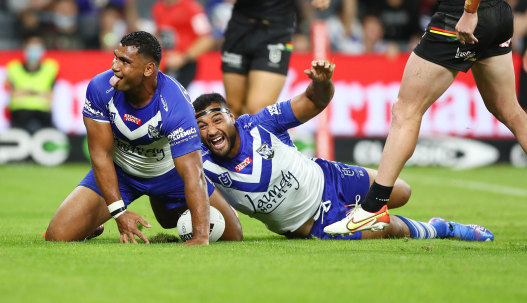 Tevita Pangai jnr scoring a try against former club Penrith in round five.