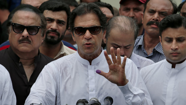 Imran Khan speaks after casting his vote in Islamabad.