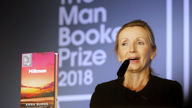Anna Burns accepting the Man Booker Prize for fiction at London's Guildhall.